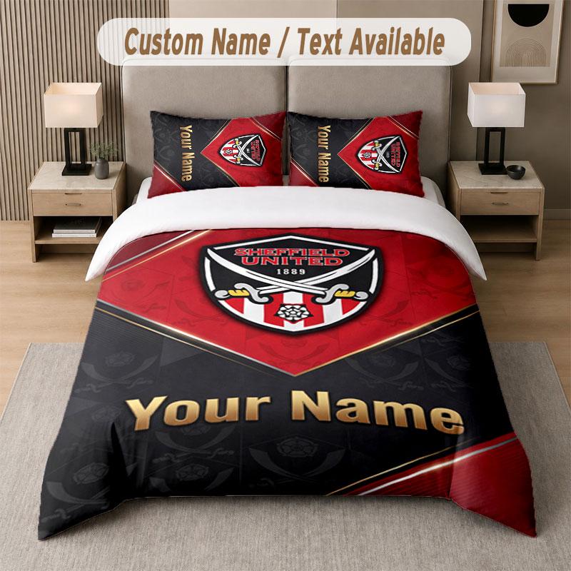 Custom Bedding Set Sheffield United FC Pattern, Print Name Text 1 Duvet Cover plus 2 Pillowcases Home Textile