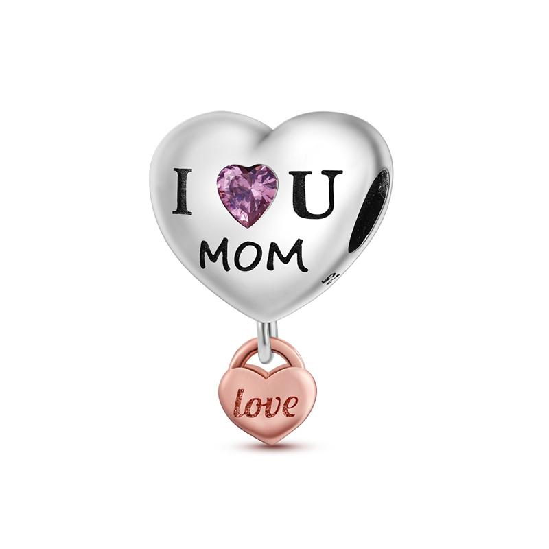 925 Silver Charm Bead Mother's Day Love Heart Family Charms Beads Pendants Fit Bracelet Women Jewelry Gifts