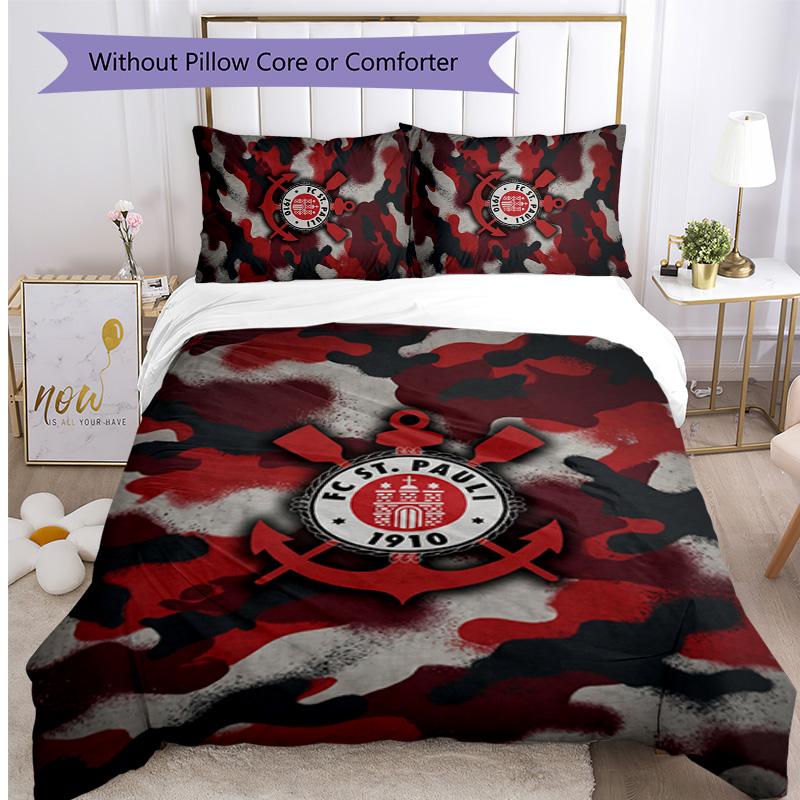 FC St. Pauli Football Printed 3 Pieces Bedding Set, Comfortable Skin Friendly Bedroom Duvet Cover Set