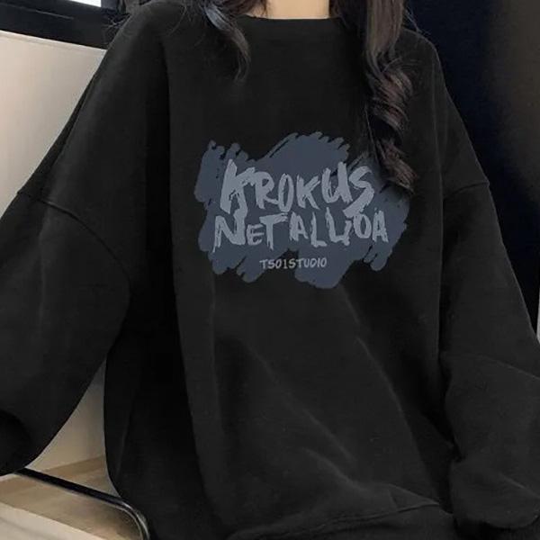 Women Long Sleeve O Neck Loose Pullovers Female Tops Solid Color Sweatshirts