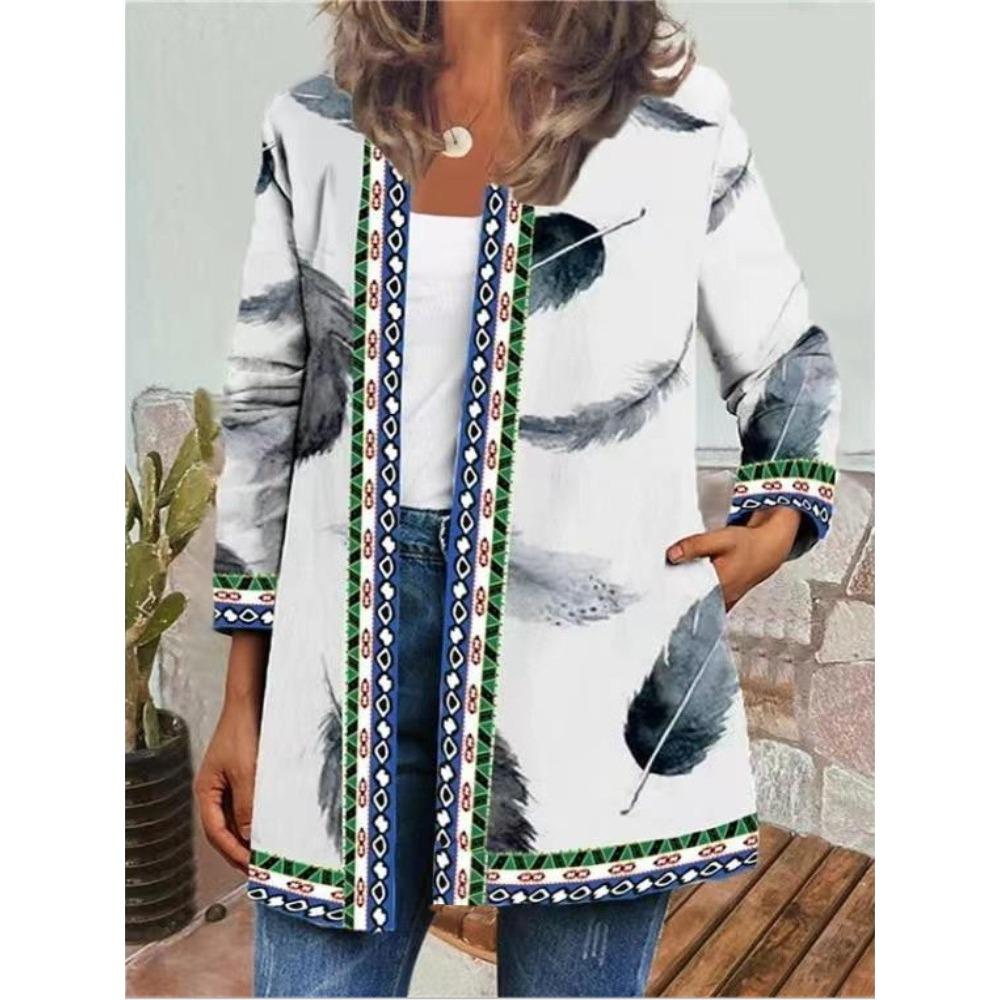 GMXIA Осень-зима винтажный этнический стиль принт большой размер куртка кардиган женская одежда
