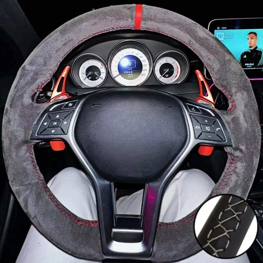 Hand Stitched Soft Suede Leather Steering Wheel Cover For Mercedes Benz A45 AMG W176 C63 W204 CLA C117 CLS S-Model 2011-2016