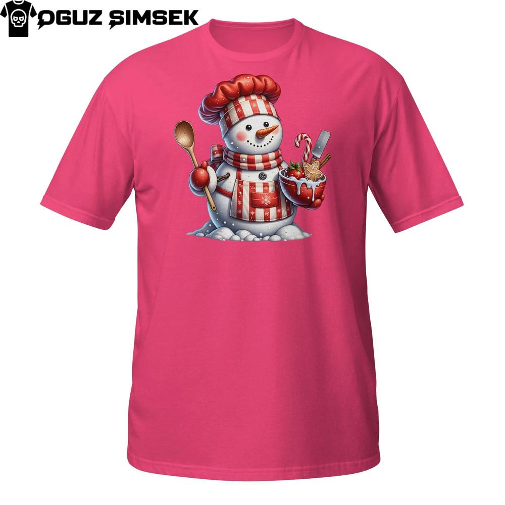 Snowman Cooking T-Shirt – Holiday Chef Design with Spoon and Dessert Bowl
