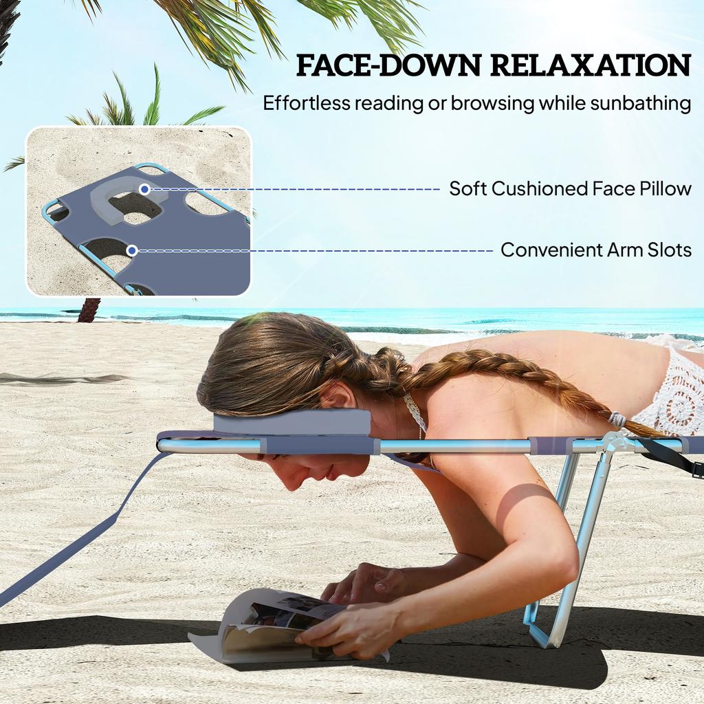 5 Position Adjustable Sun Lounger With Reading Hole And Side Pocket Grey