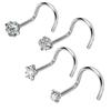 4x Surgical Steel Twisted Nose Stud Screw Ring Body Piercing Rhinestone Crystal