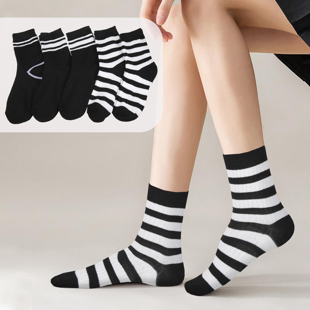 5a Of Retro Crew Socks For Women Comfortable And Soft Striped Calf Socks Socks Women Athletic
