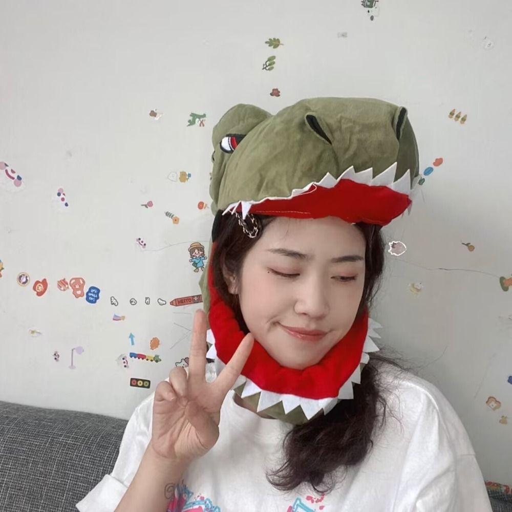 Green Plush Dinosaur Hat PP Cotton Doll Plush Shark Hat Creative Headgear Dinosaur Kids Gift