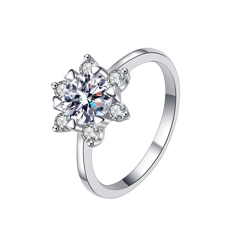 D Color 1ct Moissanite Diamond Ring Women's Sterling Silver S925 Six-claw Snowflake Ring Engagement Diamond Ring Wedding Ring Gift for Girlfriend