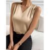 Women's Elegant Chic V-neck Vest for Summer Vacation Solid Color Versatile Sleeveless Shirt for Women Blouses & Shirts