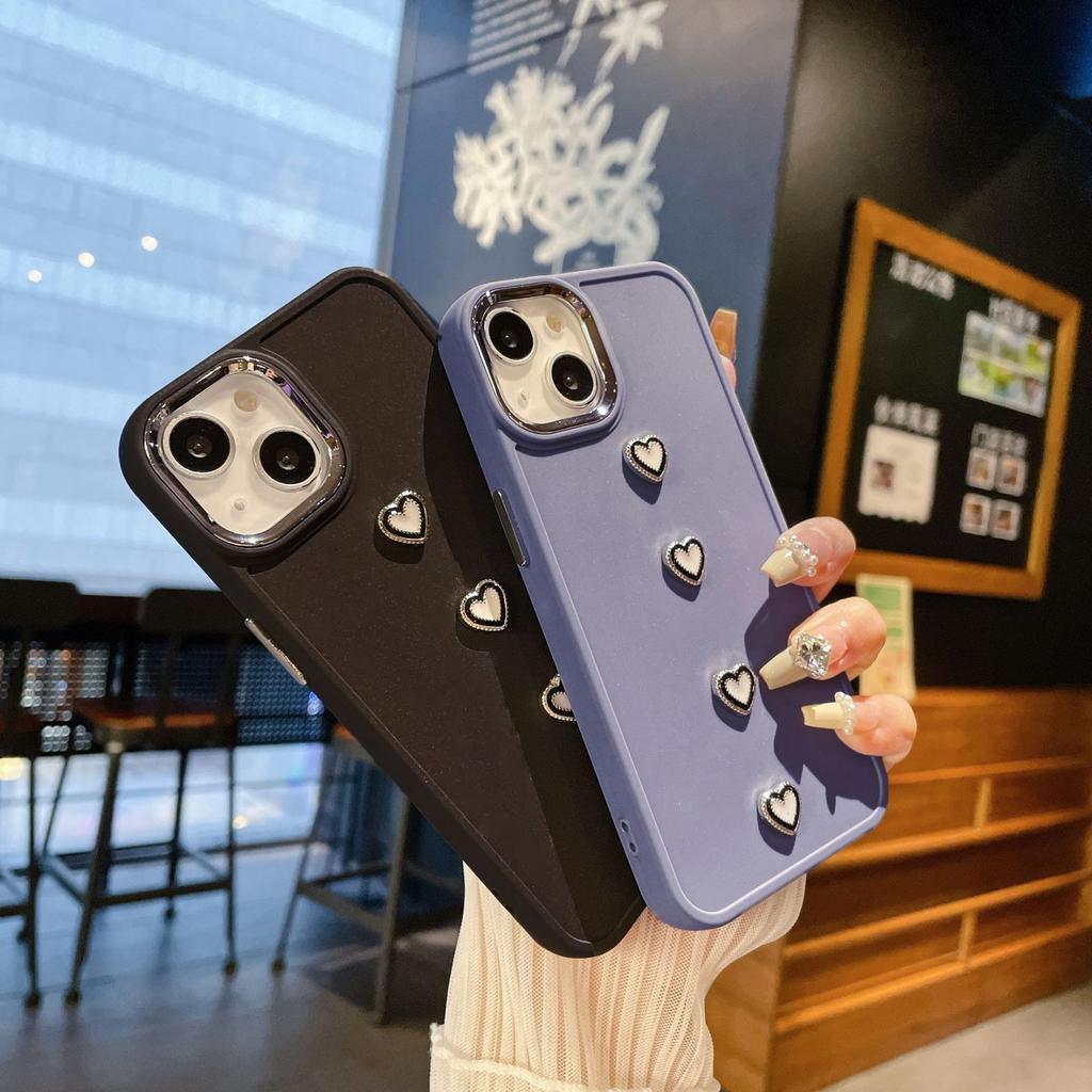 Simple and Suitable for IPhone16PRO Electroplated Small Love Mobile Phone Case Apple 13 8P Metal Photo Frame Protection Case