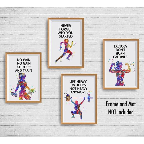 Watercolor Sports Fitness Poster,Sports Fitness Art Print,pirational quotes from the gym wall decoration,Training Practice Running Boxing
