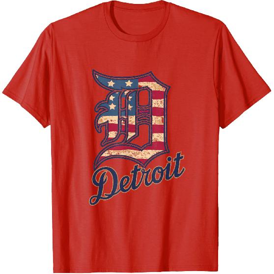 Nate Willis Detroit American Flag Old English D T-Shirt - Men's Black Small Modern Classic Letter Print Short Sleeve T-Shirt