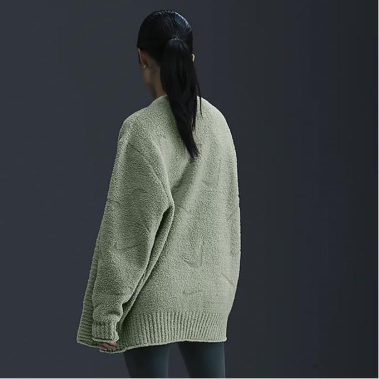 Nike Кардиган Phoenix Cozy букле Свободный Трикотажный свитер с длинным рукавом Женские топы Горизонтально-зеленый FZ1712370