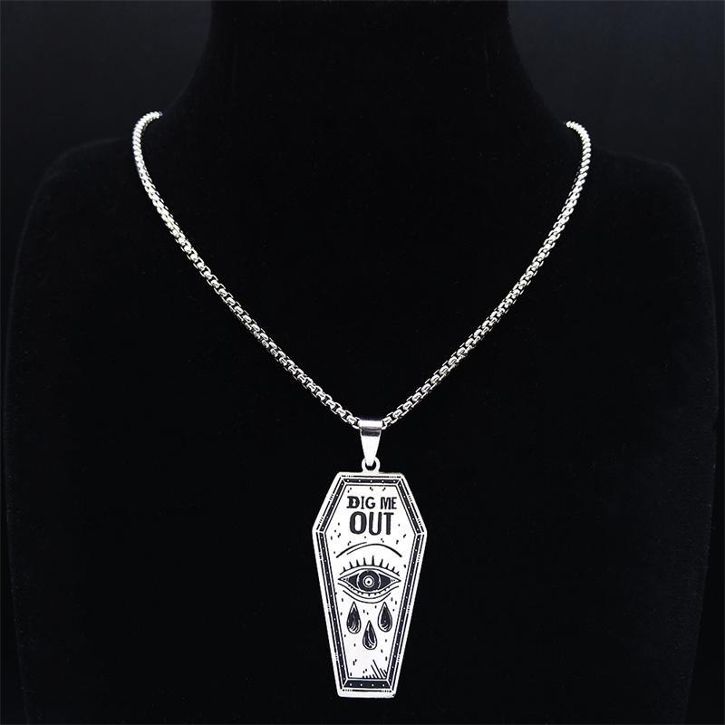 Модные ожерелья с глазами, темный панк, выкопайте меня, гроб, глаза, слезы, ожерелья из нержавеющей стали, мужские ожерелья с сглаза, серебряный цвет, цепочка, ожерелье, ювелирные изделия