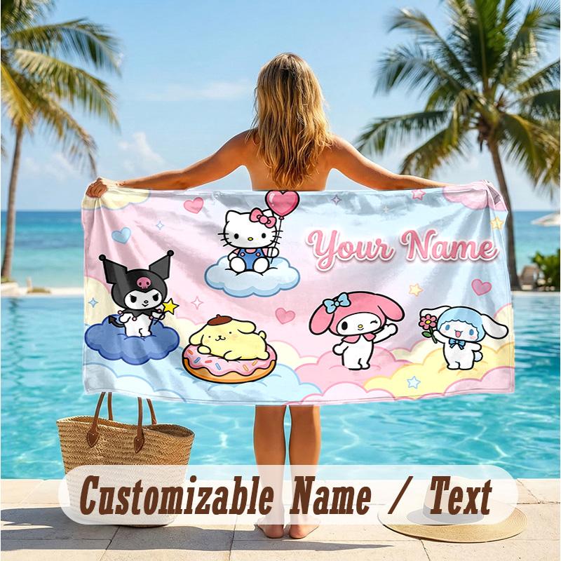 Custom Text Beach Towel, Soft Absorbent Swimming Multi-use TowelHello Kitty