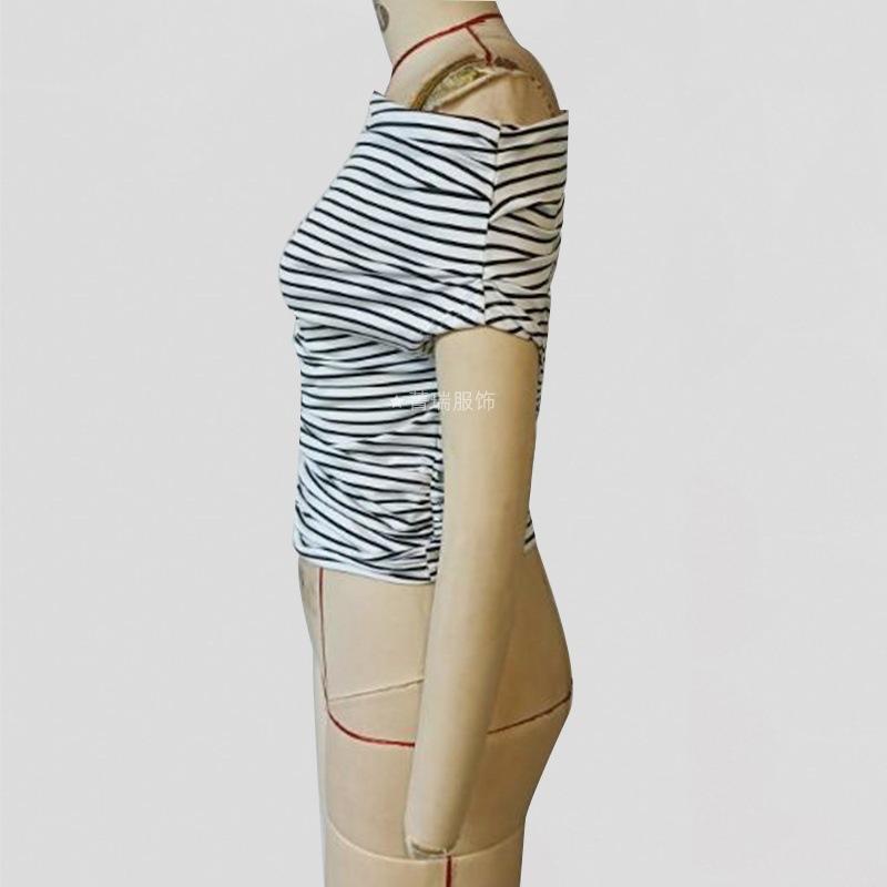 Женская летняя футболка Spice Girls в полоску с косым вырезом и короткими рукавами, облегающая, с открытыми плечами