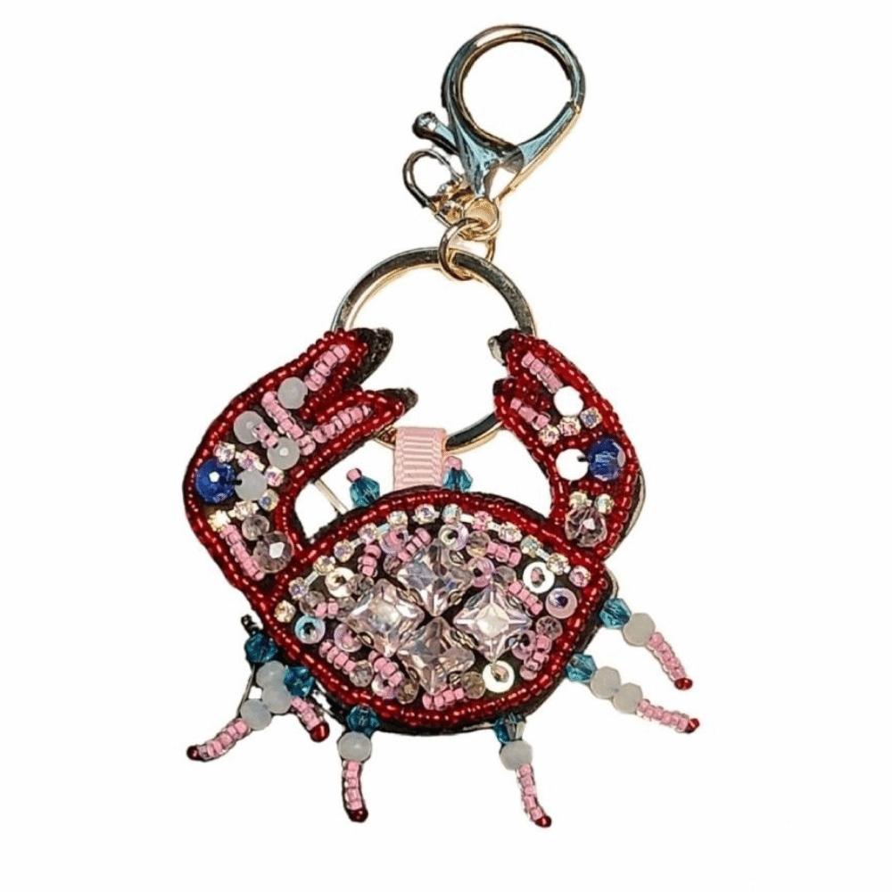 Hand Sewn Beaded Keychain Rhinestone Sequin Applique Bag Lanyard New Beaded Pendant for Bag Charm