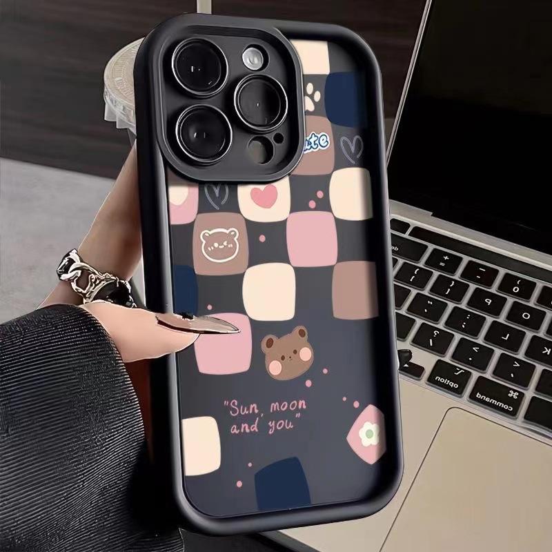 Квадратный медведь Подходит для чехла для телефона Apple 16 15plus, Матовый 14 Силиконовый 13mini Защитный чехол 12promax