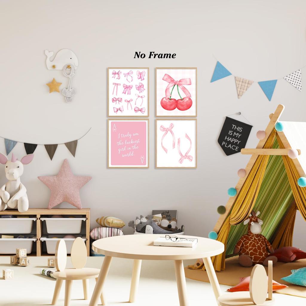 Boat Wades Pink Coquette Bow Wall Art Poster,Bow Pink Room Decor,Preppy Pink Coquette Bow Poster Prints Wall Art,Bow Room Decor,Girls Bedroom Dorm