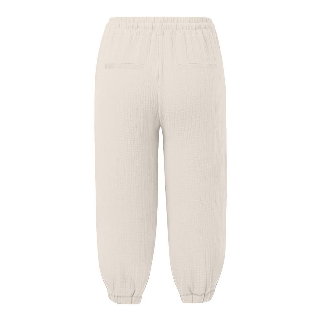 Women's Summer 3/4 Trousers Summer Trousers With Pockets Causal Loose Trousers Fabric Trousers Sport Leisure Beach Trousers