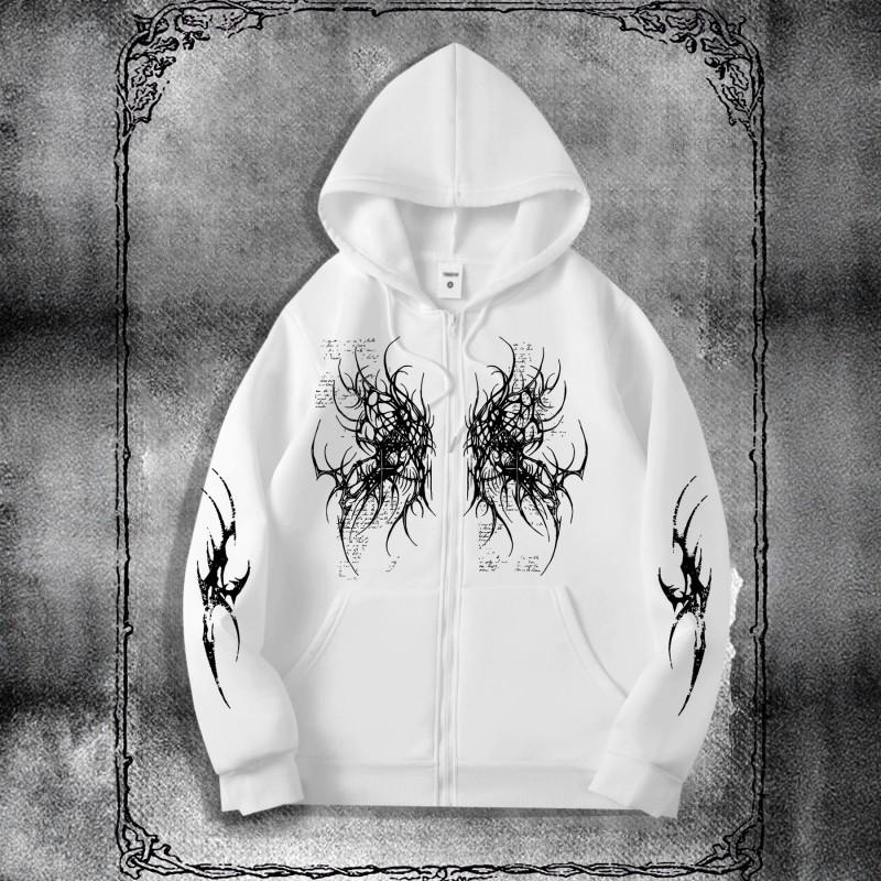 Mens Oversized Zip Up Hoodie Retro Dark Streetwear Loose Fit Sweatshirt Couples