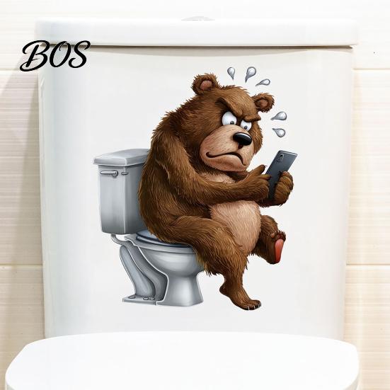Waterproof Toilet Sticker Cute Animal Reading Newspaper Sticker, Funny Cartoon PVC Self-Adhesive Tank Lid Decal for Bathroom Long-lasting