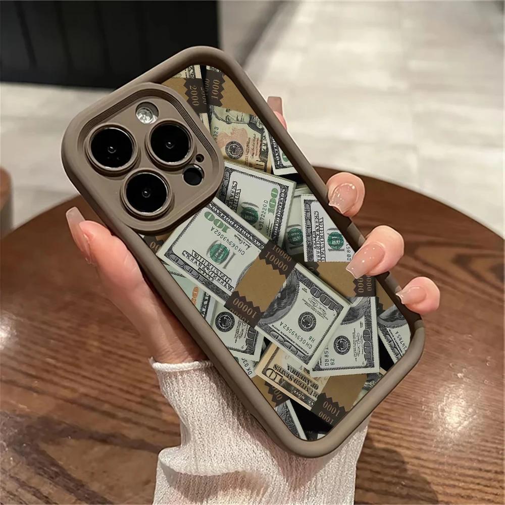 Чехлы для iPhone 16 11 12 13 14 15 Pro Max XR XS X 7 8 Plus SE 2020 Дизайн с долларами Ударопрочный Матовый Мягкий Силиконовый Чехол