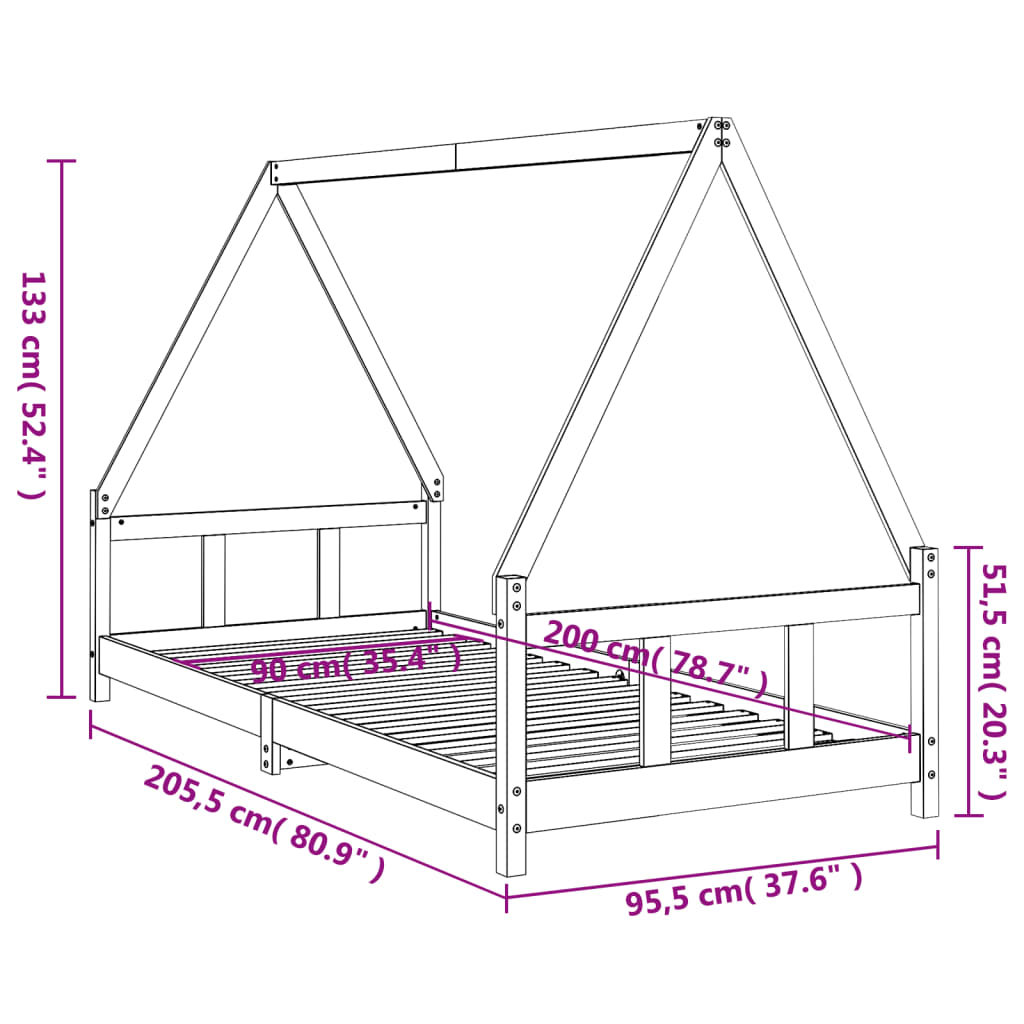 Children s Bed White 90x200 cm Solid Wood Pine