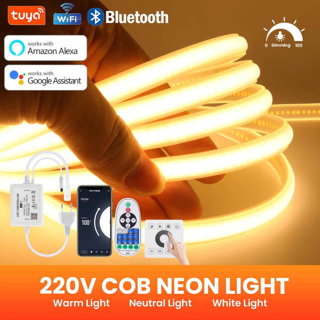 Диммируемая светодиодная лента COB 220В 288 светодиодов/м Умная Tuya WiFi Светодиодная лента Bluetooth COB светодиодные светильники Водонепроницаемое линейное освещение Декор