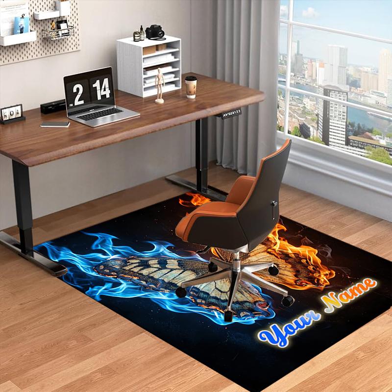 1PC Custom Name Butterfly Through Fire Ice Theme Floor Mat Ideal for Living Room, Game Rooms, Office, Bedroom, Floor Mat Playful Design