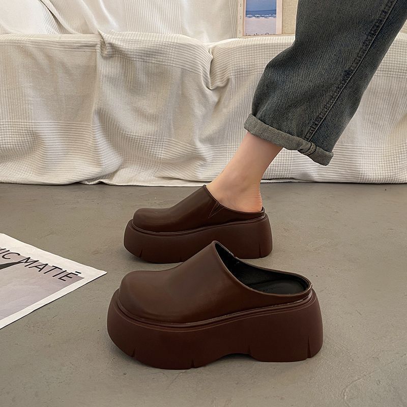 Модные полутапочки 2025 весна новинка суперпопулярные интернет-знаменитости толстая подошва увеличивающие рост тапочки для женщин