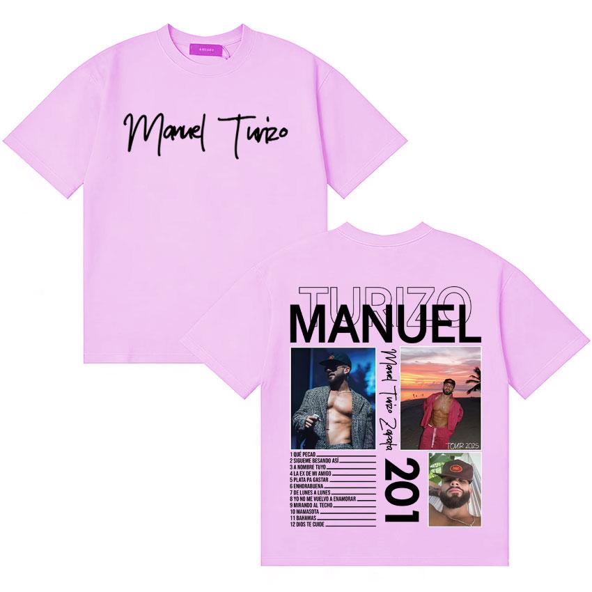 Singer Unisexuel Turizo 201 Music Summer Y2K T Shirt Unisexs Women Double Sided Print Short Sleeve Tshirts Cotton Cozy Tshrits Unisex