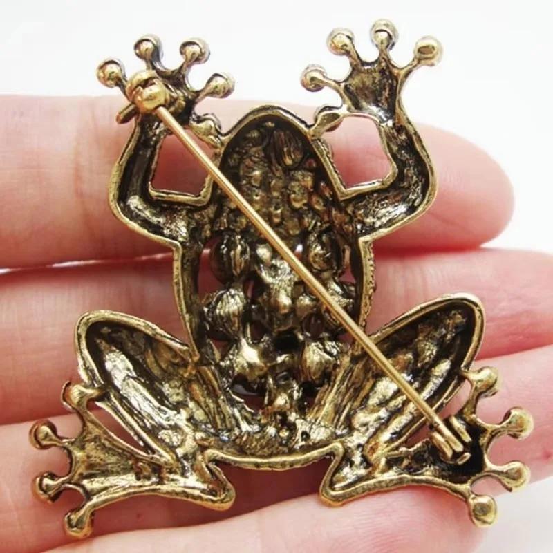 Retro Diamond Inlaid Frog Brooch Alloy Green Rhinestone Frog Brooch Banquet Party Dress Decoration Jewelry Brooch Wholesale