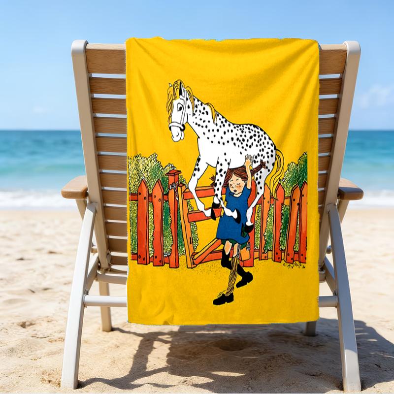 proof beach towel with a Pippi Longstocking pattern - soft,absorbent,quick-drying,machine washable - perfect for swimming,camping,bathing