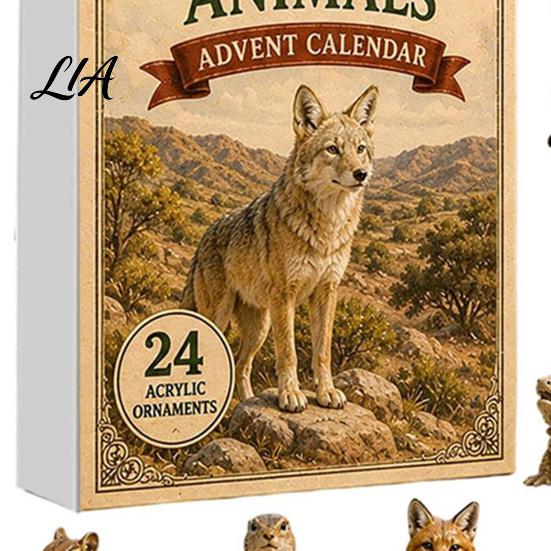 Holiday Box Gifts Animals Advent Calendar 2026, 24-Day Christmas Countdown with 24 Pcs 2D Party Favors Acrylic Wild Animal Pendants, Gift for Family,
