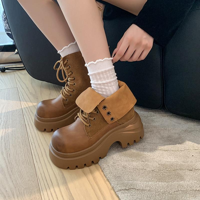 Winter Platform Thick Heel Women Short Boots Fashion Lace Up Shoes Street Style Banquet Party Motorcycle Botas Mujer
