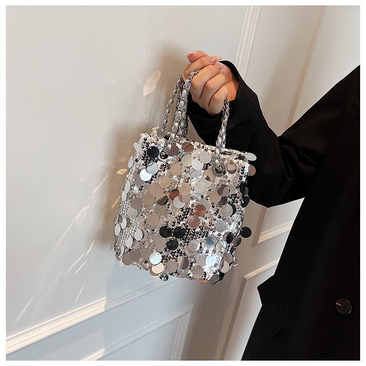Ielgy Fashion Sequined Shoulder Messenger Bag Large Capacity Bucket Bag