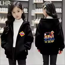 Firefighter Sam Animation Children Zip Black Pink Girl Hoodie Boy Tops Casual Sweatshirt Kids Autumn Trendy Outerwear Outdoors