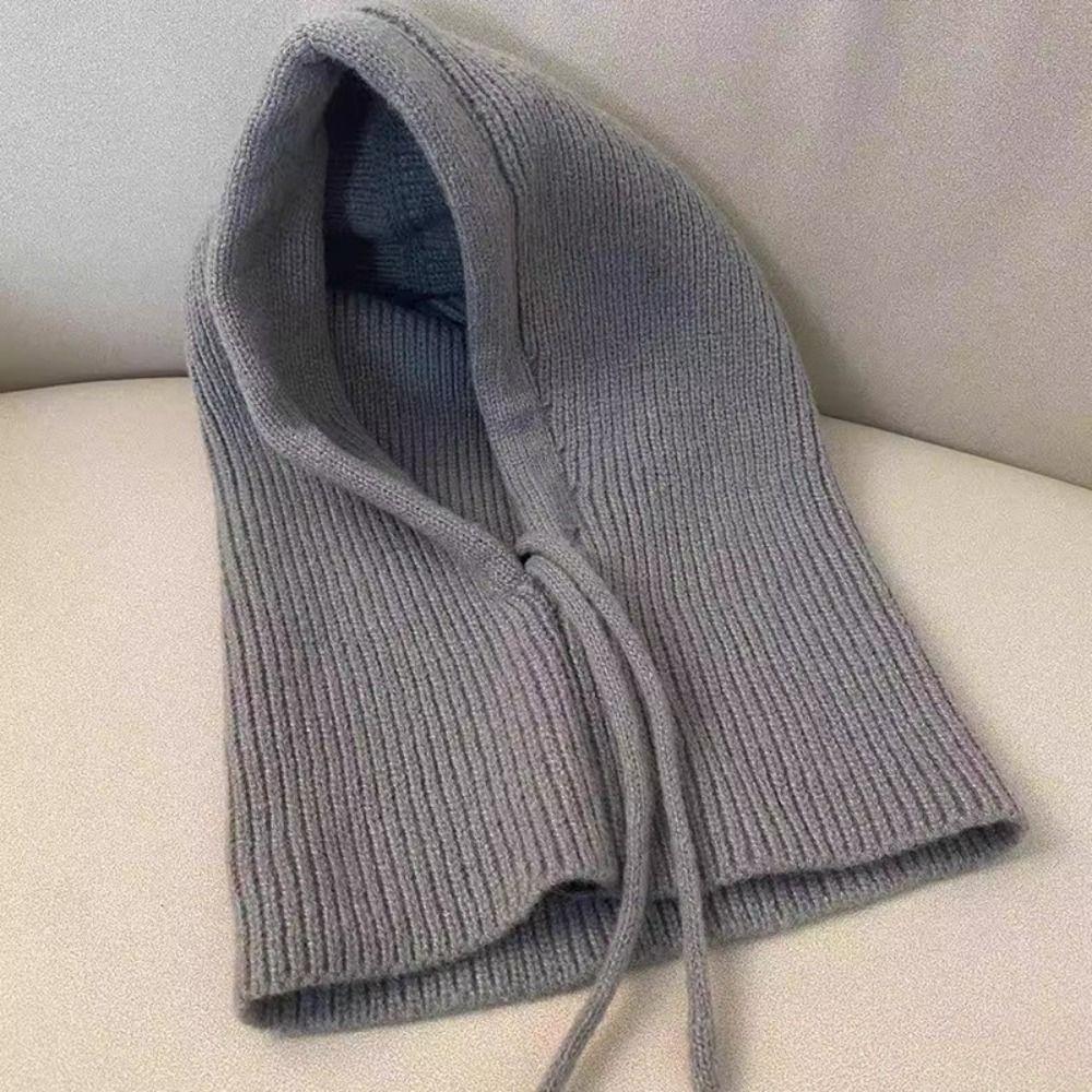 Solid Color Knitted Balaclava Hat Woolen Pullover Cap Cute Neck Collar Beanies Cap  Outdoor
