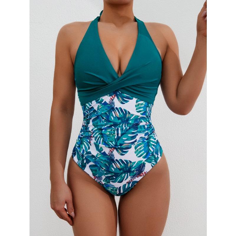 Новый купальник бикини с принтом, на шнуровке халтер, с высокой талией, цельный, сексуальный