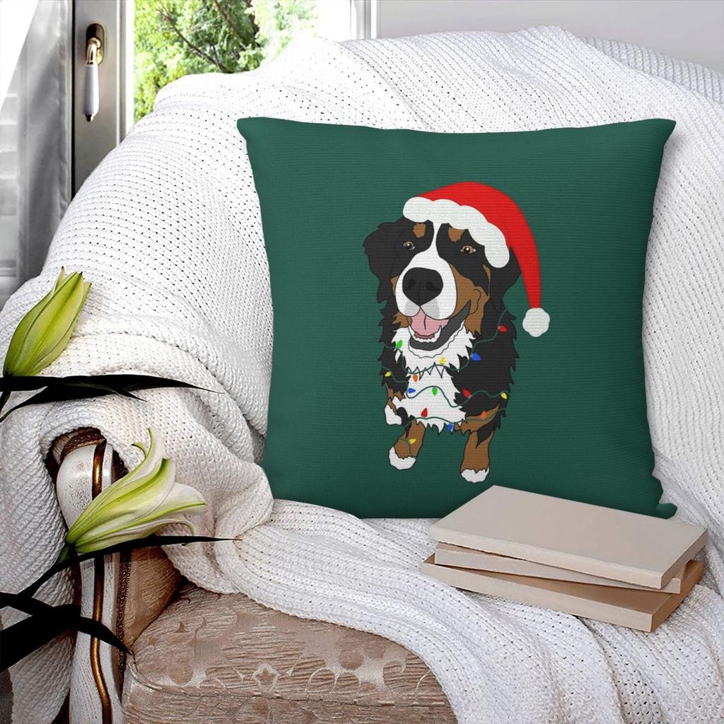 Christmas Bernese Mountain Dog Square Pillowcase Cushion Cover Pillow Case Throw Pillow Cover for Home Bedroom Car