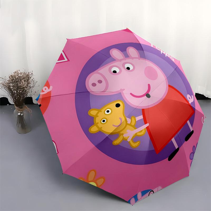 Peppa Pig, Children's Illustration Automatic Opening and Closing, 8 rib Structure Portable Umbrella, Suitable for Men and Women in All Seaso