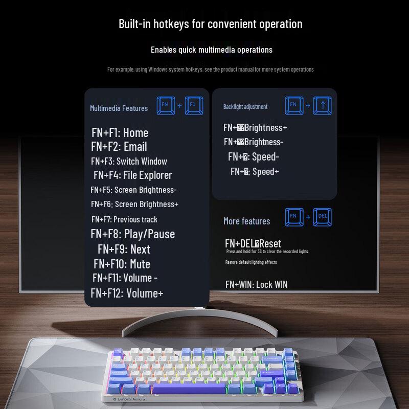Lenovo GK10 Aurora Tri-Mode Hot-Swappable Mechanical Keyboard