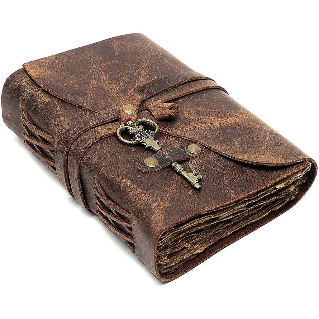 Vintage Journal Leather Diary Writing Notebook Unique Handmade Embossed Travel Diary (Deckle Edge Paper Diary)