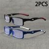 2 шт. Очки для чтения спортивного стиля без диоптрий, прямоугольные, с полной оправой, защита от синего света, материал оправы ПК