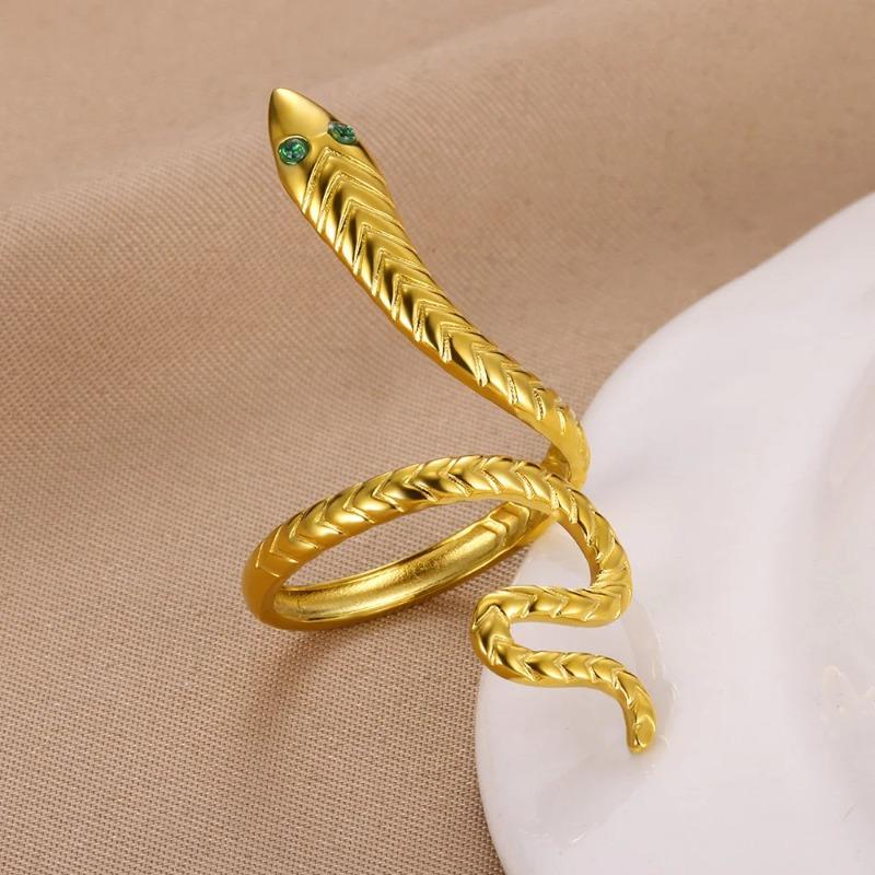 Ретро Кольцо из Титановой Стали Женское Золотая Змея Универсальное Простое Хип-Хоп Личность Открытая Змея Горячая Распродажа Тренд