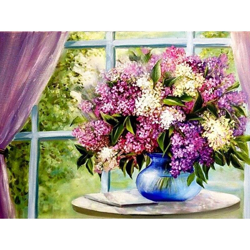 5D DIY Алмазная картина Ваза Алмазная вышивка Цветочный пейзаж Вышивка крестиком Полный круглый дрель Домашний декор Ручной художественный подарок