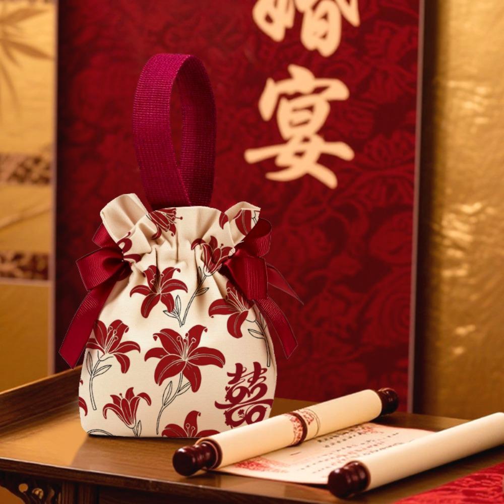 Свадебный мешочек для конфет с бантом Холщовая сумка в китайском стиле Милая маленькая сумочка на запястье Вечеринка