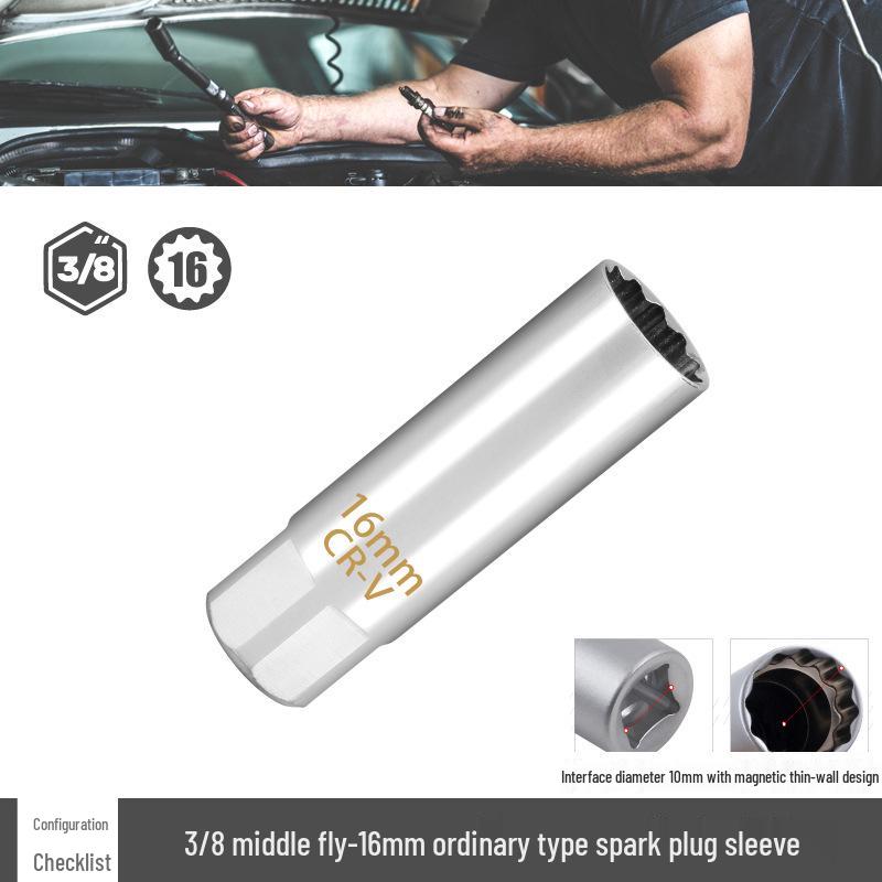 3/8" Medium Fly Spark Plug Socket | 14mm & 16mm Ultra-Thin Magnetic Removal Tool
