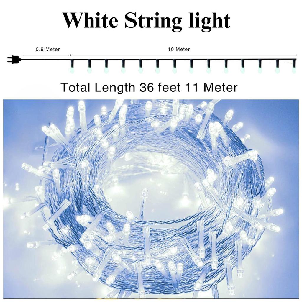 36 Ft White LED Pixel String Lights Bright Decorative Copper Wire Fairy Lights for Diwali, Christmas, Wedding, Party & Home Decoration| Pack of 2